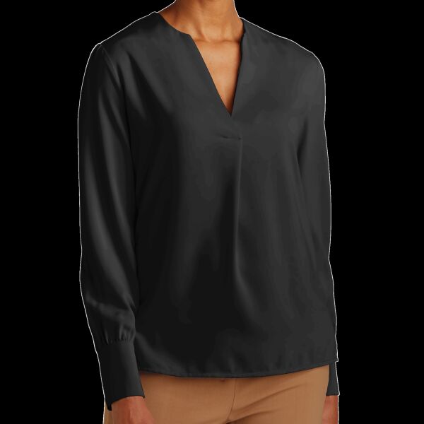 Women's Open Neck Satin Blouse Thumbnail